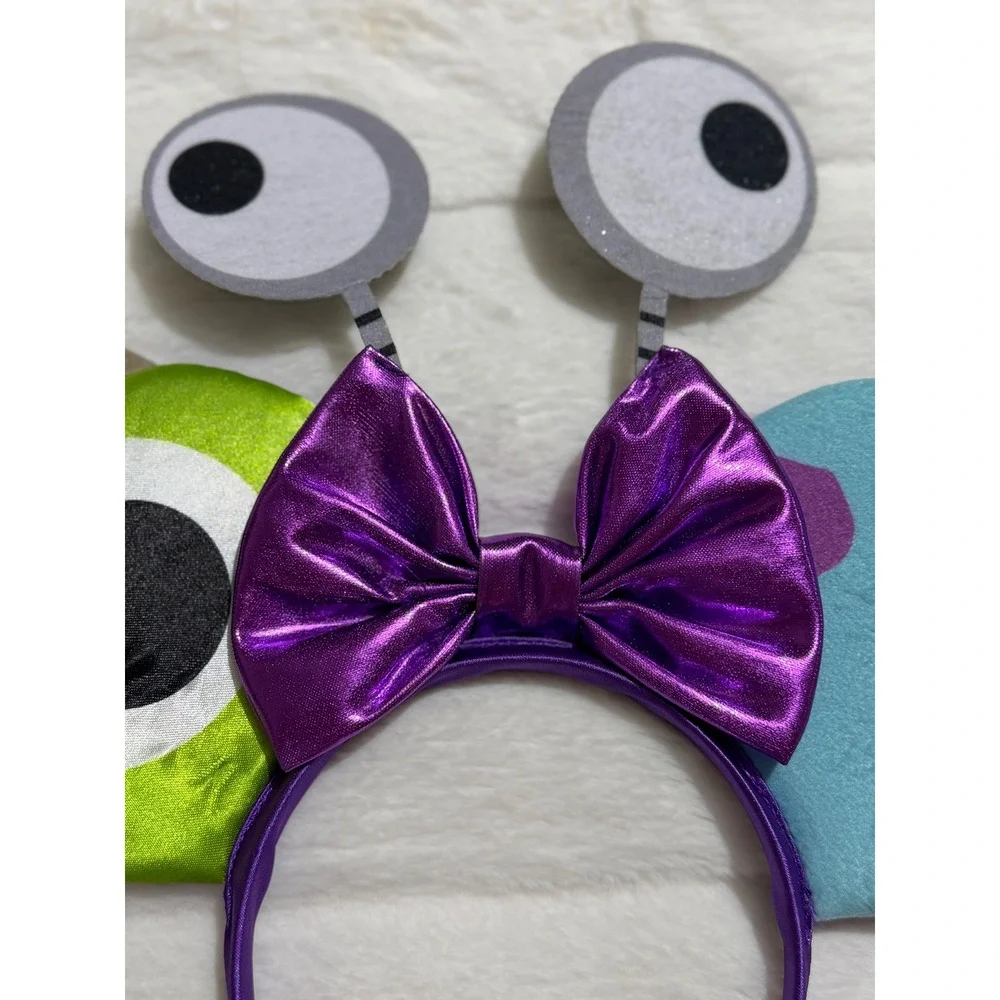 Disney Parks Monsters Inc Mike & Sulley Costume Ear Headband Purple Bow Antennae
